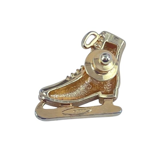 Avon Gold-Tone Ice Skate Pin With Rhinestones Detail 1.5 Inches Lapel Pin Brooch - Picture 6 of 8